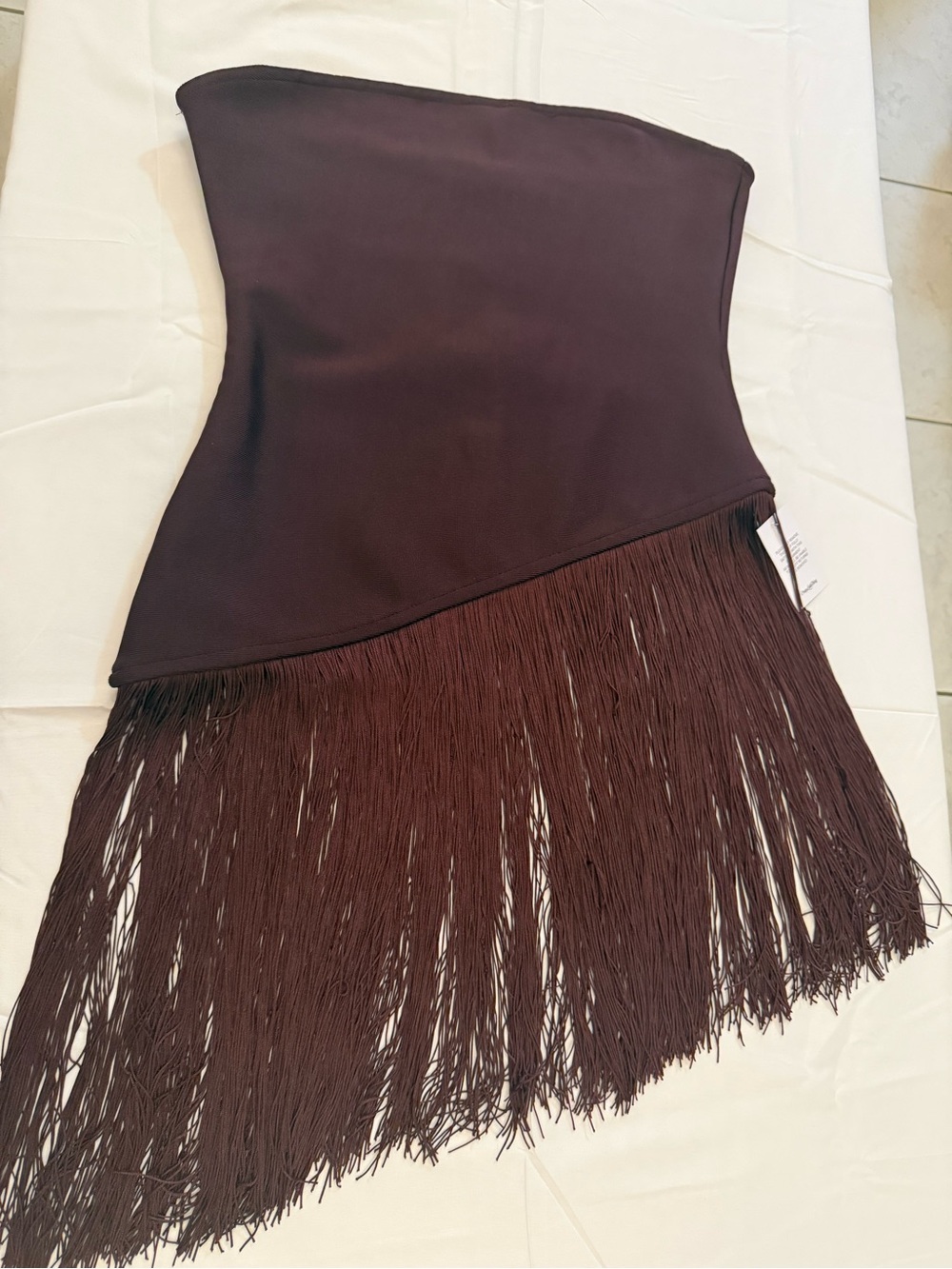 PrettyLittleThing Asymmetrical Fringe Skirt in Burgundy